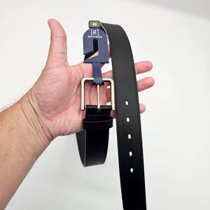 George Mens Black Classic Leather‎ Belt Size 40 Silver Buckle